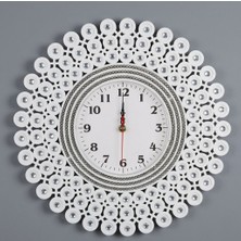 Lebron Lüks Taş Işlemeli  Duvar Saati 40X40 cm Beyaz