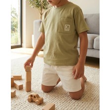 Nk Erkek Çocuk %100 Pamuklu 2’li Yazlık Takım Açık Yeşil Cepli Tişört Krem Şort Pamuklu Rahat Günlük Şık Kombin