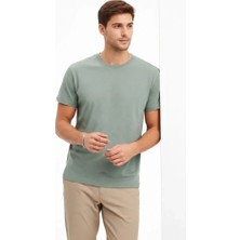 Antakya Yöresi Erkek Bisiklet Yaka Tişört Regular Kalıp Basic Pamuklu Günlük Kullanım T-Shirt - Mint Yeşili