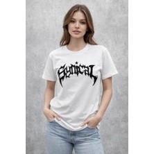 Antakya Yöresi Bisiklet Yaka Ön Baskılı Kısa Kollu Tişört Streetwear Günlük Basic Pamuklu T-Shirt - Beyaz