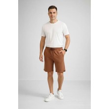 Antakya Yöresi Erkek Otoban Dokuma Şort Beli Lastikli Bağcıklı, Cepli, Rahat Kesim Günlük Yazlık Şort - Kahverengi