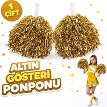 Kaymak Home 1 Çift Altın Renk Okul Gösteri Ponponları Ekstra Dolgun
