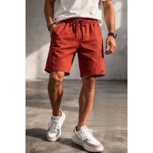 Antakya Yöresi Erkek Otoban Dokuma Şort Beli Lastikli Bağcıklı, Cepli, Rahat Kesim Günlük Yazlık Şort - Turuncu