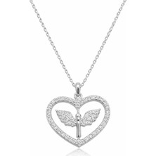 Stumbanng Gümüş Mikail Meleği Figürlü Kalp Kadın Kolye