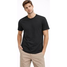 Antakya Yöresi Erkek Bisiklet Yaka Tişört Regular Kalıp Basic Pamuklu Günlük Kullanım T-Shirt - Siyah