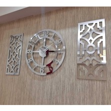 Wooden Factory Gümüş Renkli Wooden Factory 3'lü Oval Duvar Saati Sessiz Mekanizma ile Dekoratif Tasarım
