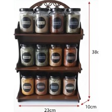 MiraLive 12'li Meşe Rengi Mdf Standlı Dekoratif Baharatlık Seti - Baharatlık Takımı