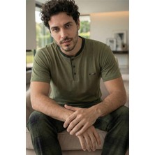 Heritage Khaki Patlı Kısa Kollu Cotton Erkek pijama takımı