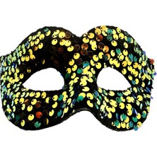 MiraLive Altın Renk Pul Payet Işlemeli Balo Maskesi