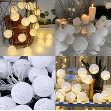 baytoptan 2m 10'lu Işıklı Beyaz Top Dekoratif Süs Pilli Mz-39