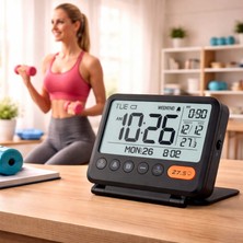 Multizone LCD Dijital Katlanır Masa Saati Çalar Saat Takvim Sıcaklık Göstergeli Pilli LED Dekoratif