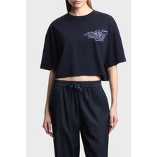 Emporio Armani Logolu % 100 Pamuk Cropped Fit Bisiklet Yaka T Shirt Bayan T Shirt EW004388 AF12597 UB115