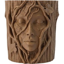Zero Land Techmrt 3D Doğal Ahşap Görünümlü Yüz Detaylı Dekoratif Vazo Sanat Tasarım