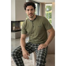 Pijama Evi Heritage Olive Patlı Kısa Kollu Cotton Erkek pijama takımı