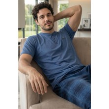 Pijama Evi Heritage Blue Patlı Kısa Kollu Cotton Erkek pijama takımı
