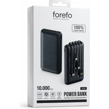 Forefo K100 10000 Mah Dahili 4 Kablolu Hızlı Şarj Destekli Powerbank - Siyah