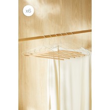 Ocean Home Textile 6'lı Ahşap Destekli Ekru Renk Metal Giysi Askısı 19.5 x 42 x 0.34 cm