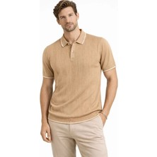 Antakya Yöresi Erkek Düğmeli Yaka Triko Dokuma Tişört Desenli Yazlık Şık Günlük Triko Tişört - Kahverengi