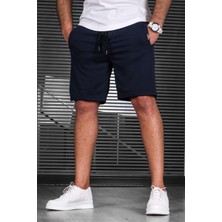 Madmext Lacivert Erkek Regular Fit Şort 4842 %85 Pamuk %15 Polyester Desenli Rahat Kesim