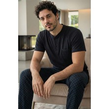 Midnight Black Kısa Kollu Cep Detaylı Elegant Erkek Pijama Takımı