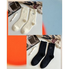 Trendy Chic 2 Çift Gülen Yüz Peluş Çorap