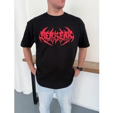 Erkek Kısa Kol Yazlık Tişört Bisiklet Yaka Baskılı Oversize T-Shirt - Siyah