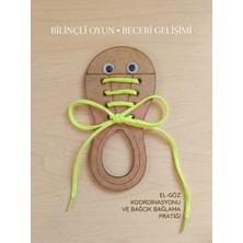 Gözeler Nar Atölye Ahşap Ayakkabı Bağlama Tahtası - Eğitici Oyuncak - Montessori Beceri Geliştirme Materyali