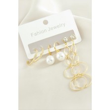 Zero Land Streozd 6 Adet Damla Inci Taşlı Halka Küpe - Sarı