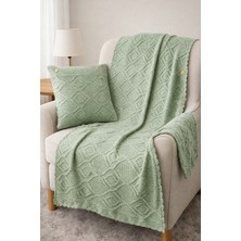 Kraftella Çağla Yeşili El Örgüsü Tv Battaniyesi & Kırlent Seti – Kadın Girişimci Emeği, Doğal Pamuk Dokulu, Dekoratif Koltuk Örtüsü