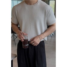 Tarz Cool Erkek Fitilli Slim Fit Bisiklet Yaka Triko T-Shirt