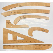 Elegantshop Ahşap Cetvel Riga Kavadura Mektep Gönye 7 Parça Set