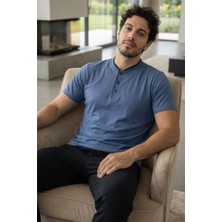 Midnight Steel Kısa Kollu Pat Detaylı Elegant Erkek Pijama Takımı