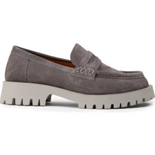 Deery Kadın Hakiki Süet Gri Loafer Ayakkabı - 02034ZGRIC01
