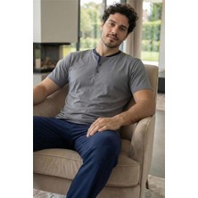 Urban Grey Kısa Kollu Pat Detaylı Elegant Erkek Pijama Takımı