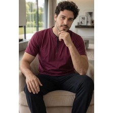 Royal Bordeaux Kısa Kollu Pat Detaylı Elegant Erkek Pijama Takımı