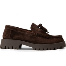 Deery Kadın Hakiki Süet Kahverengi Püsküllü Loafer - 02033ZKHVC01