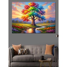 Artmeg Gökkuşağı Renkli Büyük Yaşam Ağacı Dekoratif Kanvas - Mdf Ahşap Tablo