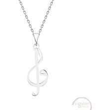 Bigakan Elif Vav Sol Anahtarı Taşsız Model 925 Ayar Gümüş Kadın Kolye