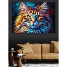 Artmeg Renkli Boya Patlamalı Kedi Yüzü Dekoratif Kanvas - Mdf Ahşap Tablo