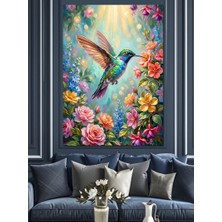 Artmeg Çiçekler Arasında Renkli Sinek Kuşu Dekoratif Kanvas - Mdf Ahşap Tablo