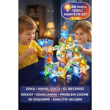 Toyfest 86 Parça Işıklı Manyetik Blok Seti 7.5cm – Marble Run Eğitici Oyuncak 3+ Yaş Zeka Oyunu