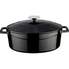 Daisy Store Metal Oval Döküm Tencere, 29 Cm, 4.67 L Hacim, Siyah