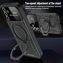 Daisy Store Galaxy A56 ile Uyumlu Kılıf Joy Joy Stand Olabilen Lens Korumalı 360° Derece Dönen Halak Yüzük Aparatlı Kapak Siyah