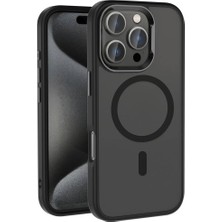 Daisy Store ile Uyumlu 16 Pro Max Kılıf M-Safe Şarj Özellikli Parlak Kamera Çerçeveli Kost Kapak Siyah