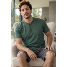 Premium Forest  Şortlu Pat Detaylı Elegant Erkek Pijama Takımı