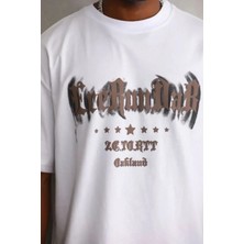 Antakya Yöresi Erkek Baskılı T-Shirt Kısa Kol Bisiklet Yaka Regular Fit Rahat Kalıp Günlük Tişört - Beyaz