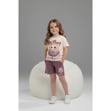 Yağmur Giyim Pjkskt Ballerina Cappucino Desenli Şortlu Kız Çocuk Kısa Kol Takım 6593