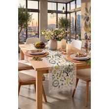 Rona Home Zeytin Dalı Desenli Runner Masa Örtüsü Dantel Kenarlı Mutfak Salon Dekoratif Zeytin Temalı Runner