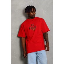 Antakya Yöresi Erkek Baskılı T-Shirt Kısa Kol Bisiklet Yaka Regular Fit Rahat Kalıp Günlük Tişört - Kırmızı