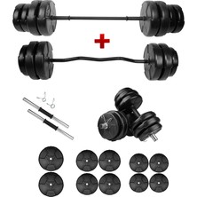 E-Life 58 kg Siyah Z Bar Dambıl Seti & Halter Seti Ağırlık Fitness Seti Dayanıklı Materyal
